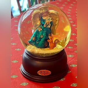 Snow Globe Old World Christmas Angel w/ squirrel and lights